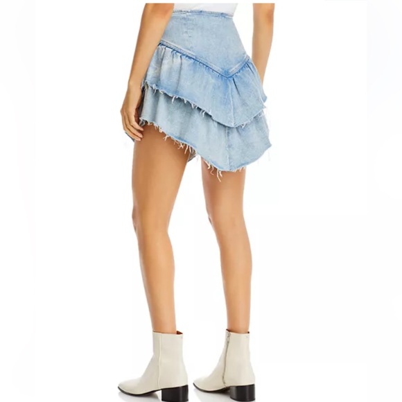 MOTHER THE RUFFLE MINI RAW EDGE DISTRESSED DENIM JEAN MINI COASTAL COWGIRL SKIRT - Picture 5 of 16